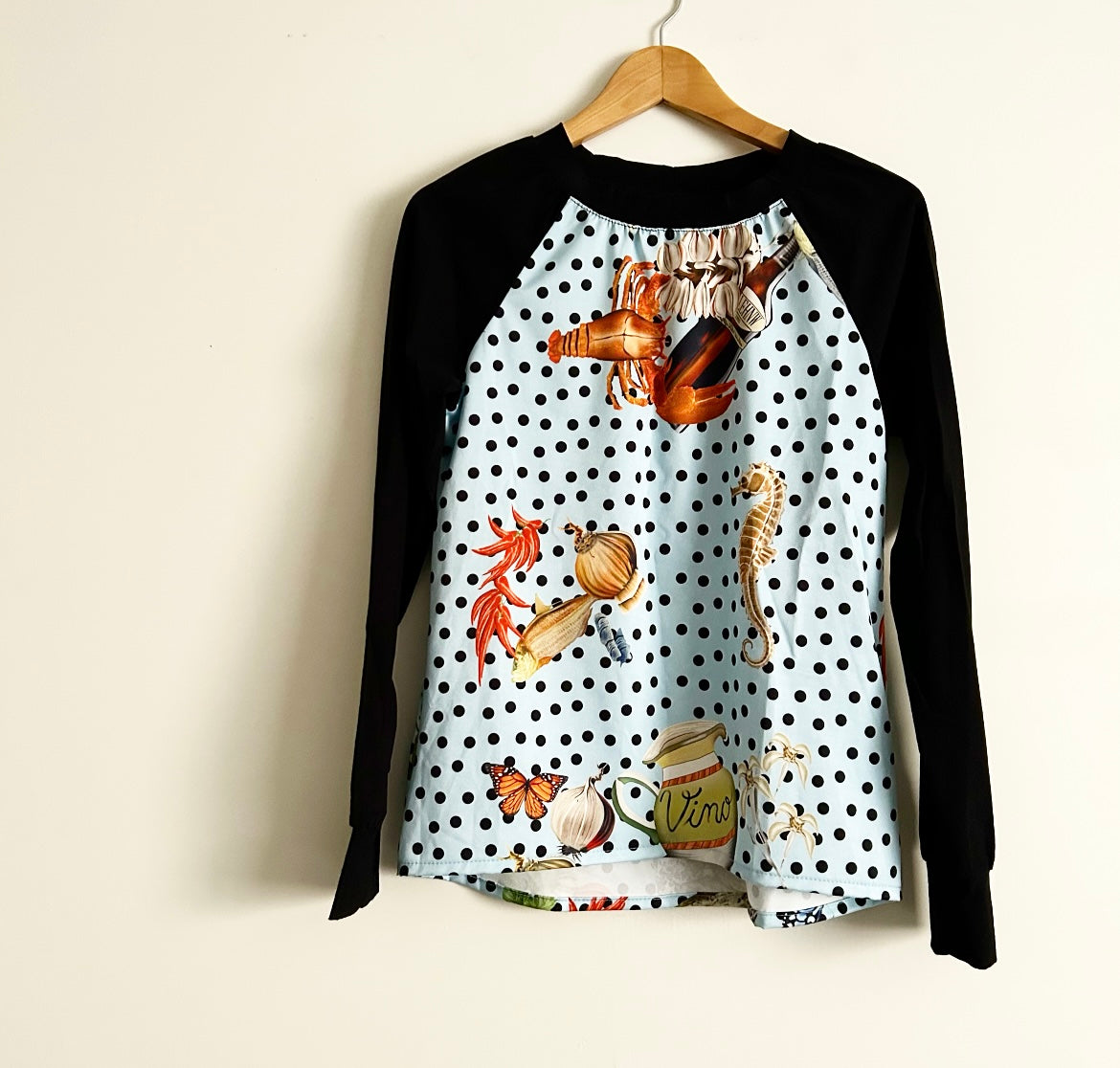 Sample Long sleeve top - Spotty Blue with Black (S)