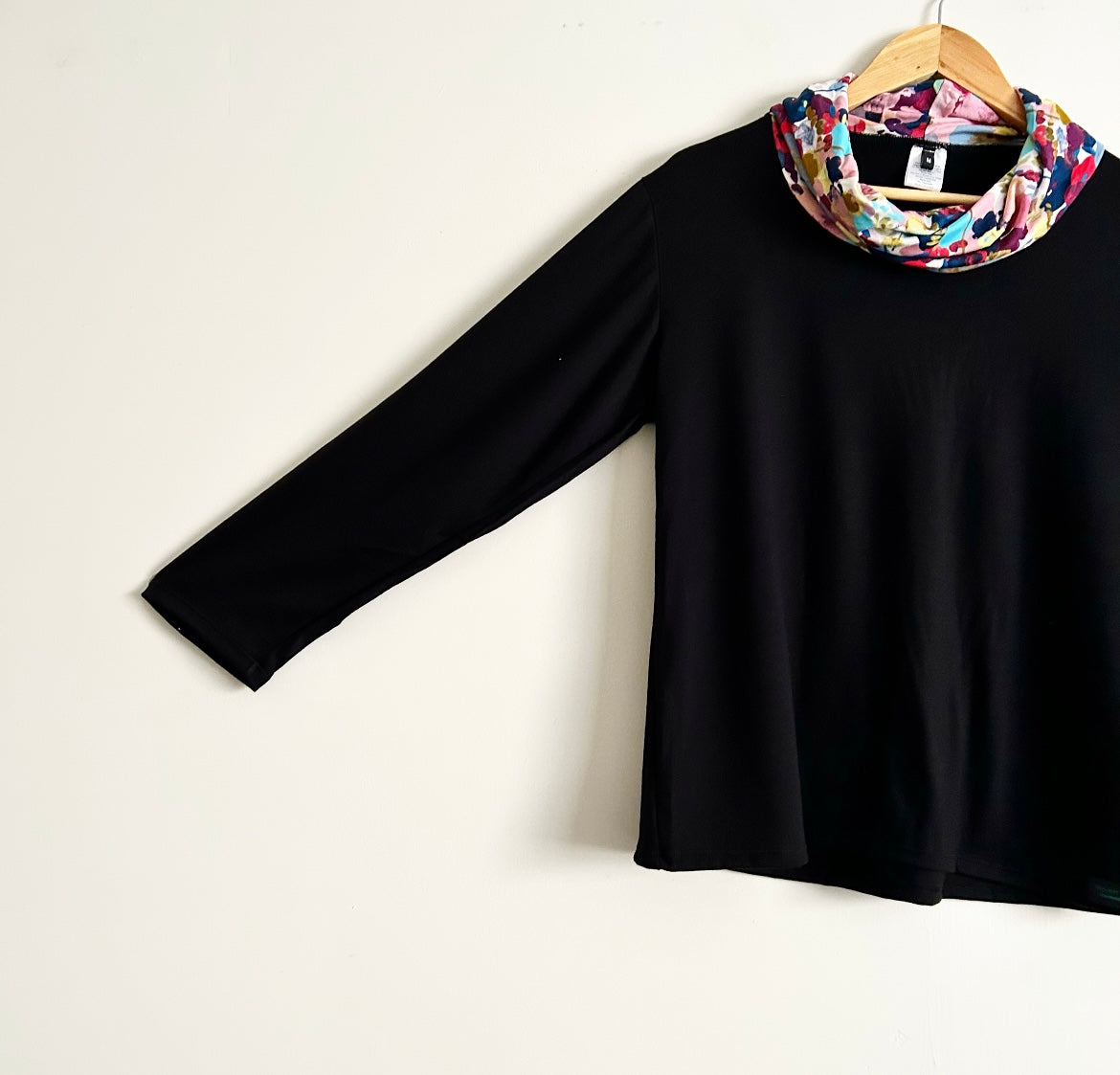 Roll neck top - Black with Colour Explosion (M)