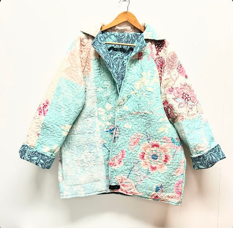 Reversible Quilted Jacket - Patchwork and Blue Coral