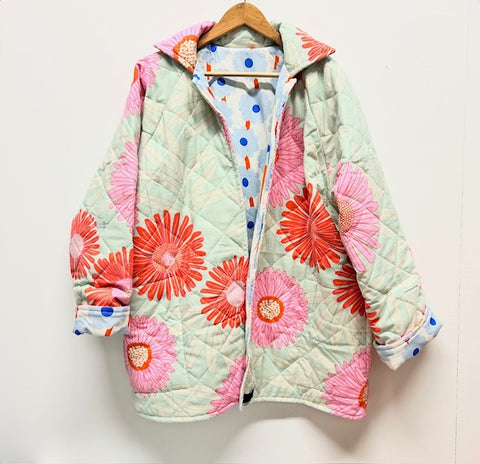 Reversible Quilted Jacket - Aqua Daisy and Blue Daisy