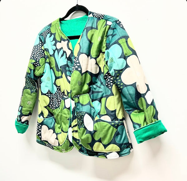 Reversible Fitted Jacket - Green corduroy with Scandi Flower quilting (S)