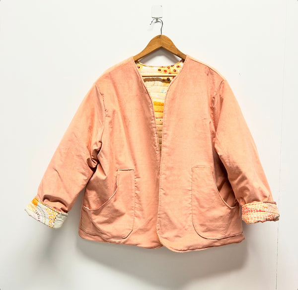 Reversible Fitted Jacket - Apricot corduroy with miimi and jiinda quilting (L)