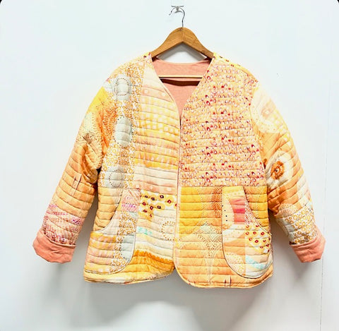 Reversible Fitted Jacket - Apricot corduroy with miimi and jiinda quilting (L)