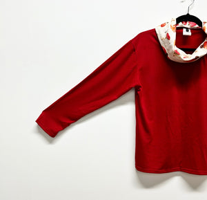 Roll neck top - Chilli Pepper Red with Toadstools (M)
