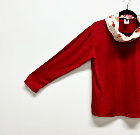 Roll neck top - Chilli Pepper Red with Toadstools (M)