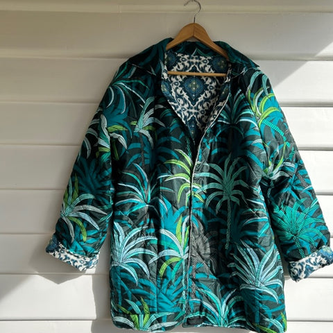 Reversible Quilted Jacket - Palms and Outback Wife Barkcloth