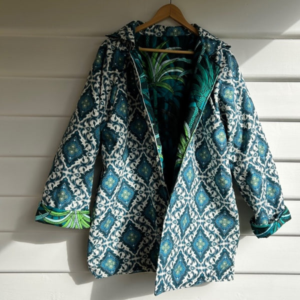 Reversible Quilted Jacket - Palms and Outback Wife Barkcloth