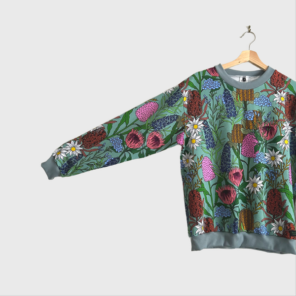 Long Sleeve top - DOOPS Willow Garden with Slate Ribbing