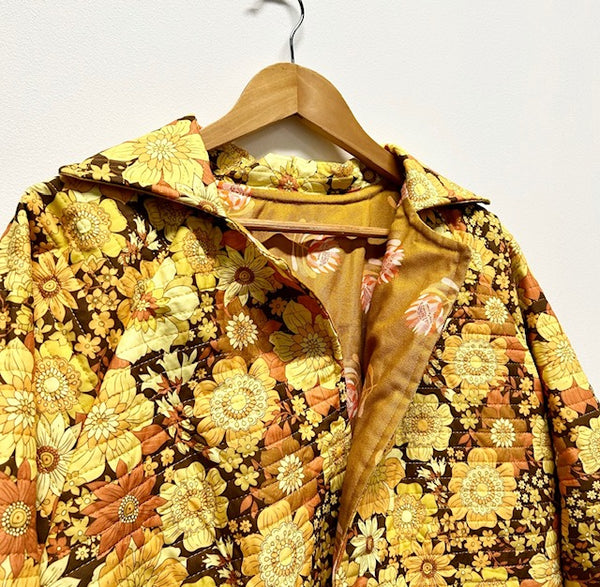 Reversible Quilted Jacket - Mustard Flowers and Waratah