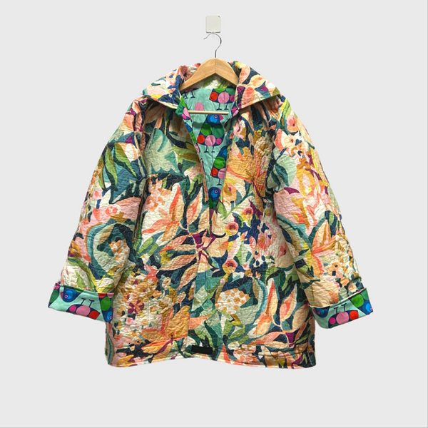 Reversible Quilted Jacket - Pastel Garden and Peabody Birds