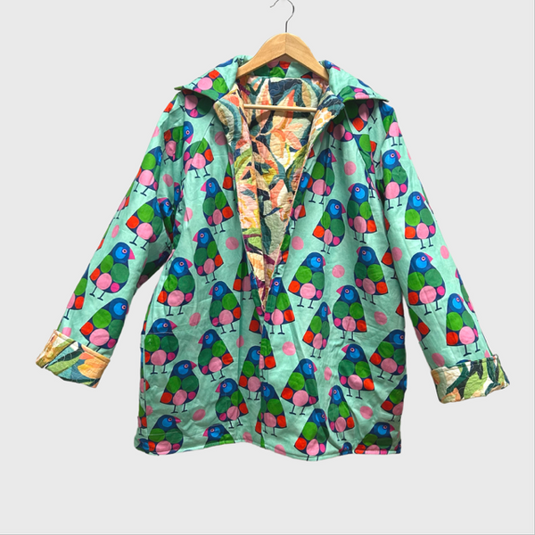 Reversible Quilted Jacket - Pastel Garden and Peabody Birds