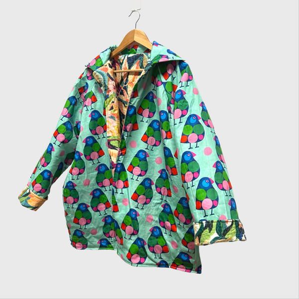 Reversible Quilted Jacket - Pastel Garden and Peabody Birds