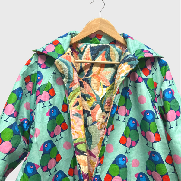 Reversible Quilted Jacket - Pastel Garden and Peabody Birds