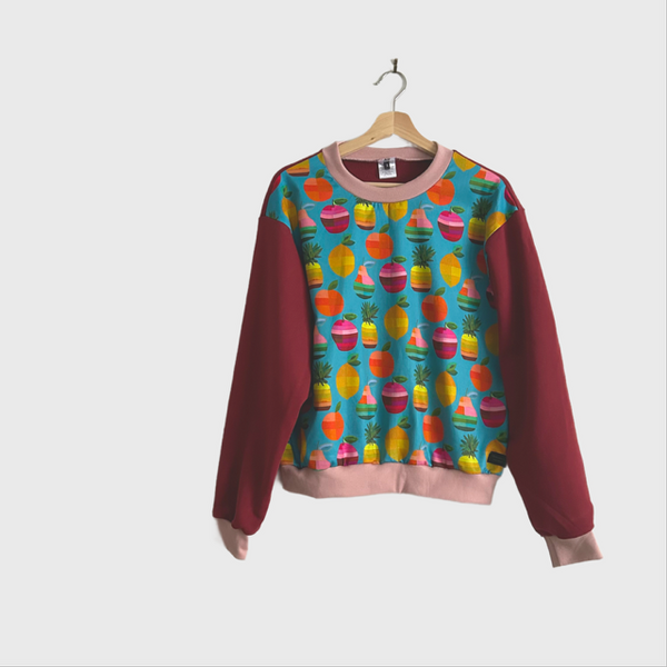 Long Sleeve top - Anna Blatman Fruit with Garnet French Terry