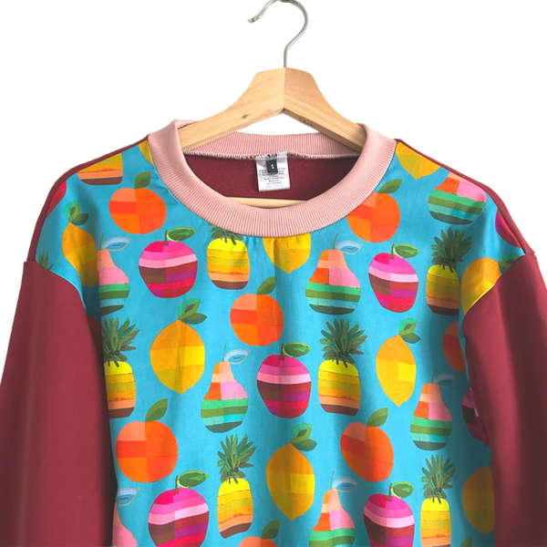 Long Sleeve top - Anna Blatman Fruit with Garnet French Terry
