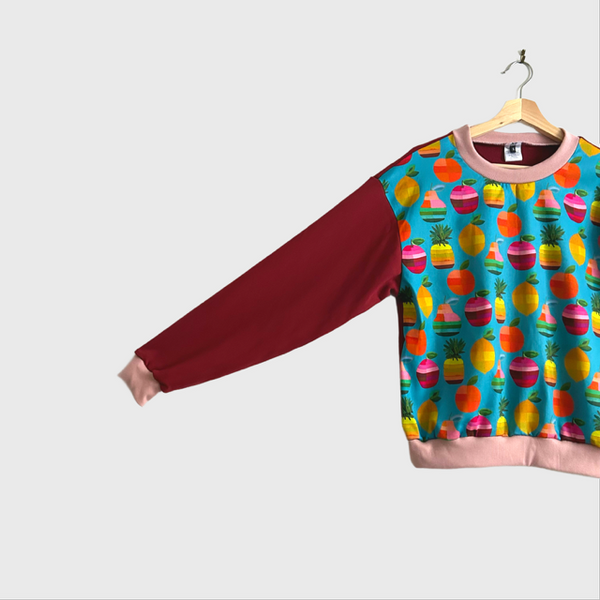 Long Sleeve top - Anna Blatman Fruit with Garnet French Terry