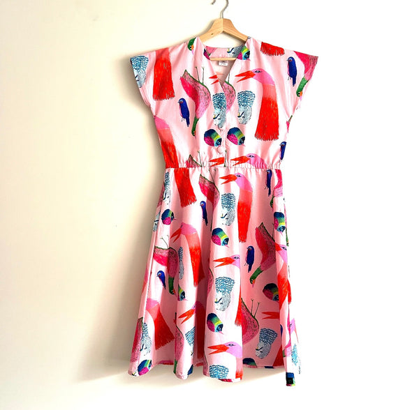 Jasmine Dress - DOOPS PInk Birds