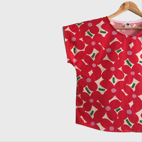 Short sleeve - Red Flowers top (Multi size)