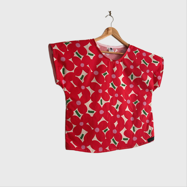 Short sleeve - Red Flowers top (Multi size)