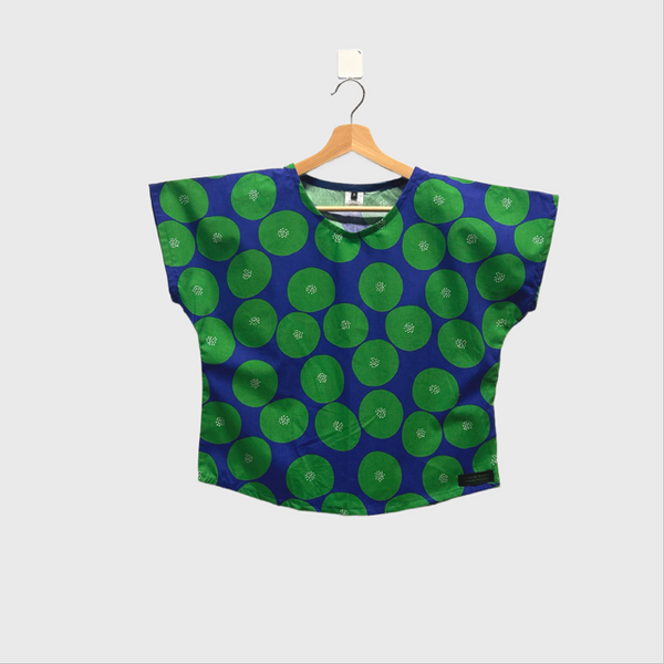 Short sleeve - Green Circles on Blue top (Multi size)