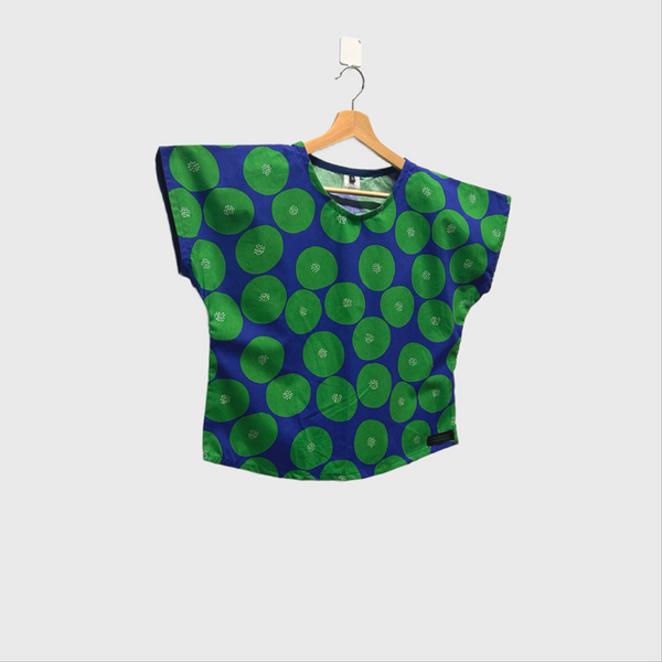 Short sleeve - Green Circles on Blue top (Multi size)