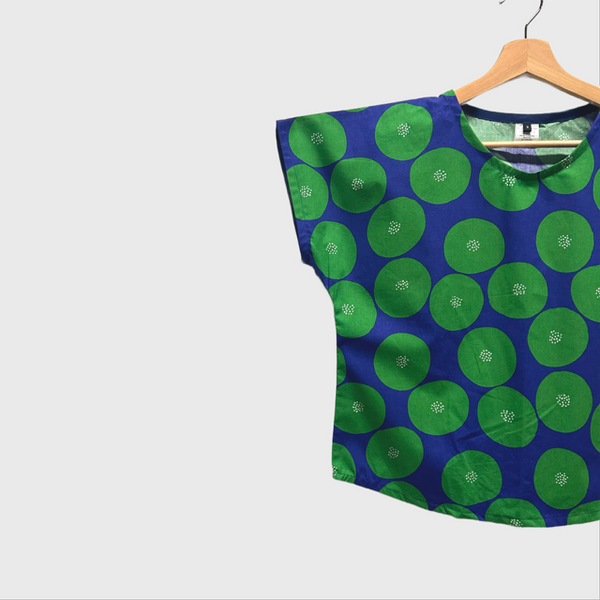 Short sleeve - Green Circles on Blue top (Multi size)