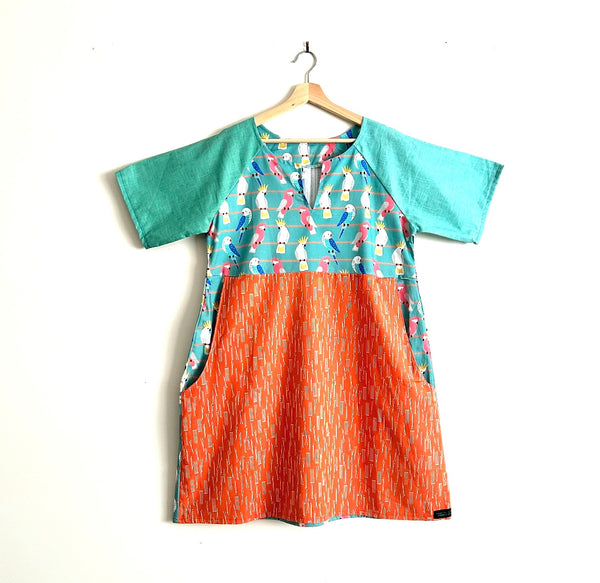 Everyday No Waste Dress - Native Birds and Orange (L)