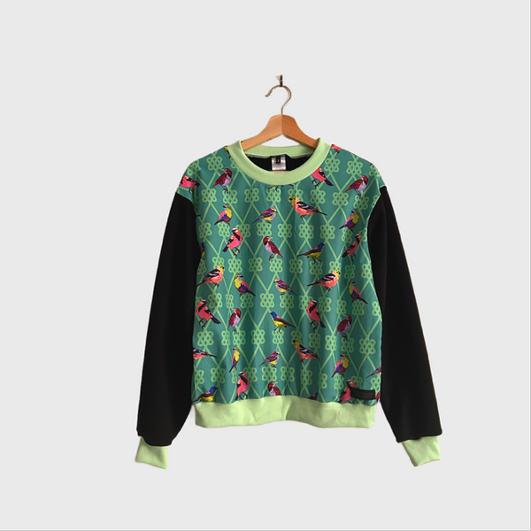 Long Sleeve top - Tula Pink Moon Garden with Black French Terry (S)