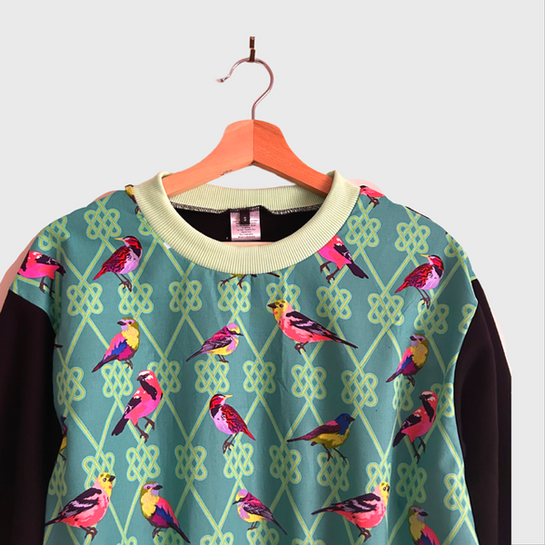 Long Sleeve top - Tula Pink Moon Garden with Black French Terry (S)
