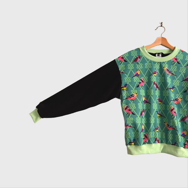 Long Sleeve top - Tula Pink Moon Garden with Black French Terry (S)