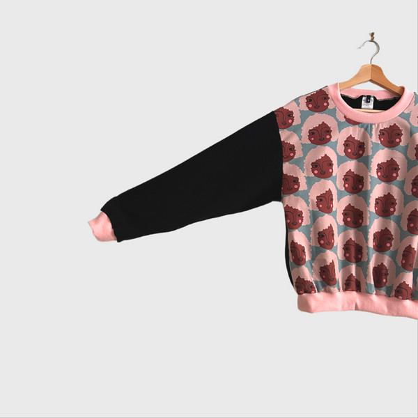 Long Sleeve top - Isa Form Faces with Black French Terry (M)