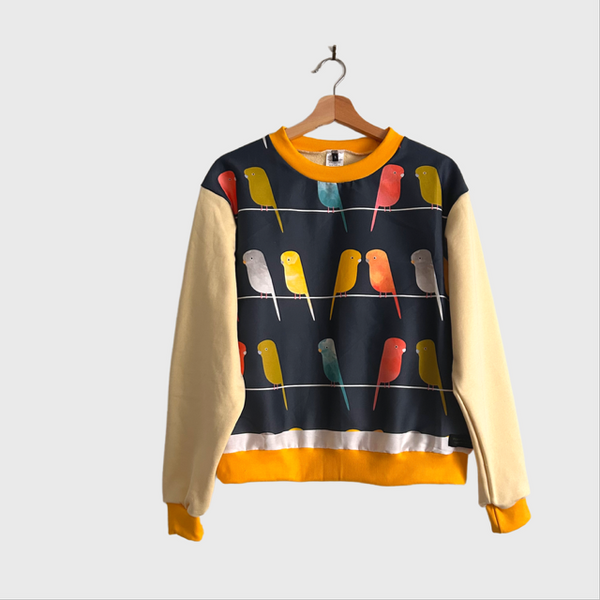 *Seconds* Long Sleeve top - Budgies with Lemon French Terry (S)