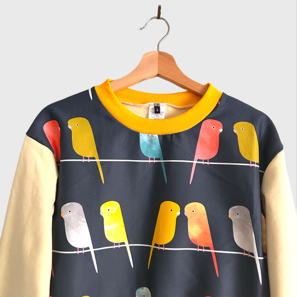 *Seconds* Long Sleeve top - Budgies with Lemon French Terry (S)