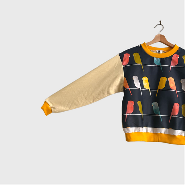 *Seconds* Long Sleeve top - Budgies with Lemon French Terry (S)
