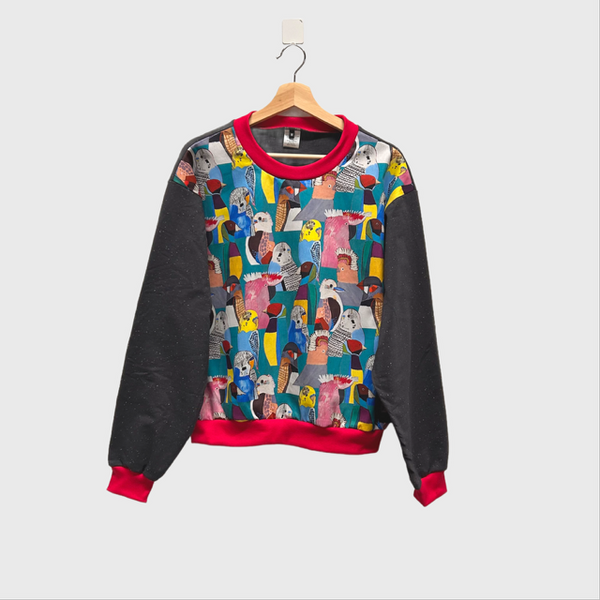 Long Sleeve top - Warlu Birdie Paradise with Grey French Terry (M)