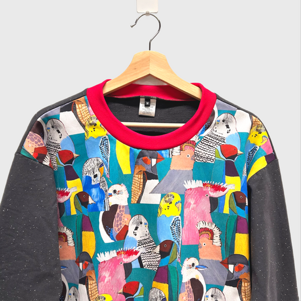 Long Sleeve top - Warlu Birdie Paradise with Grey French Terry (M)