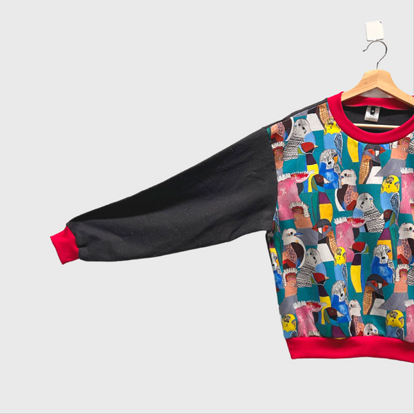 Long Sleeve top - Warlu Birdie Paradise with Grey French Terry (M)