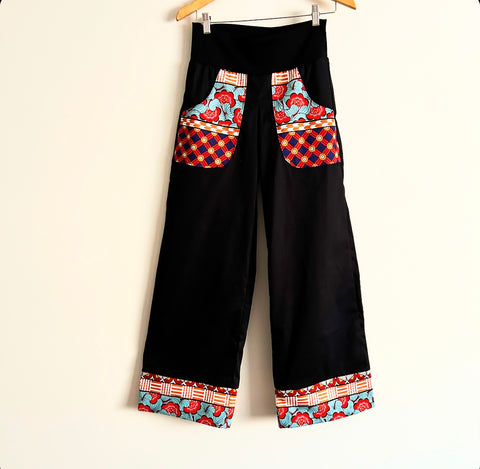 Wide Legged Pants - Black with kokka bands (S)