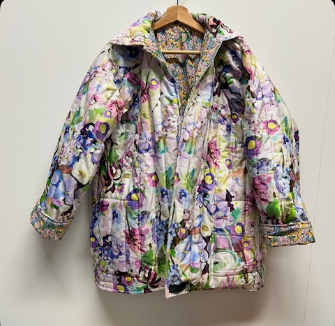 Reversible Quilted Jacket - Garden by the Sea and Green Flowers
